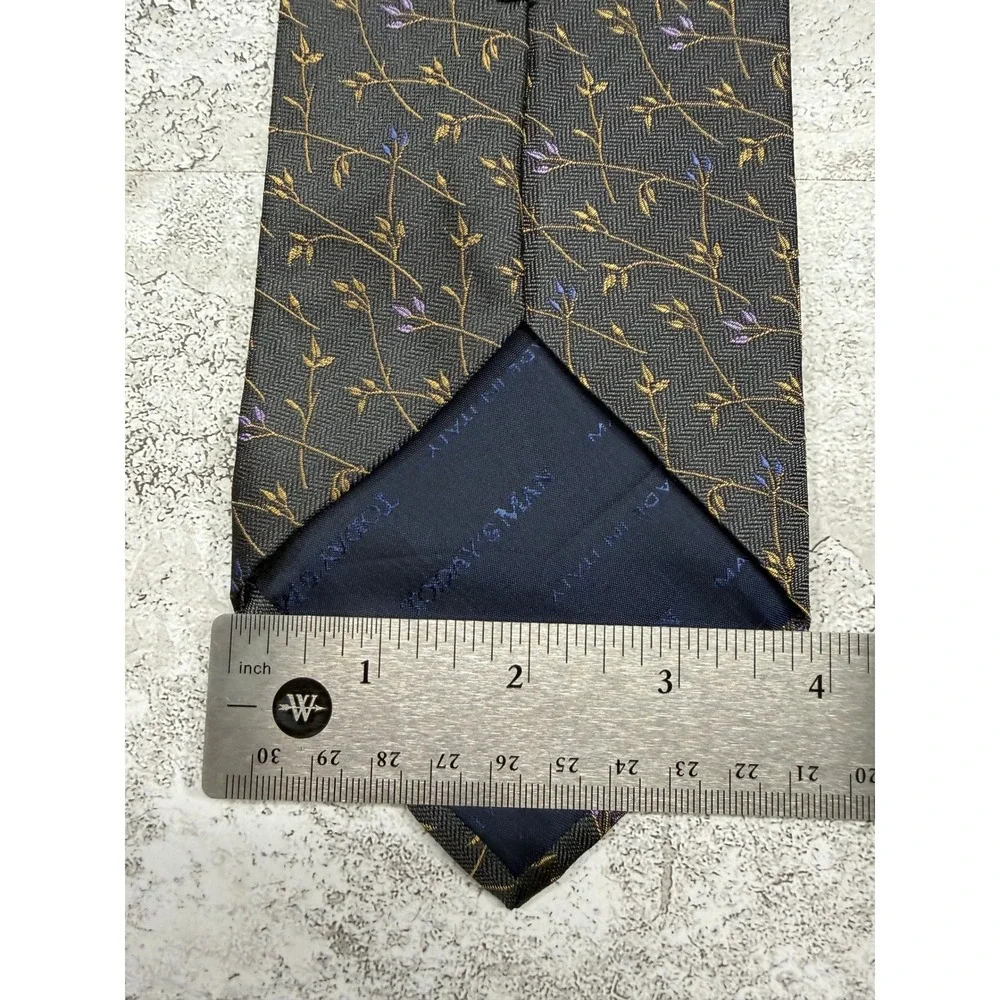 Today's Man Necktie Mens One Size Gray Floral Silk Made in Italy Herringbone